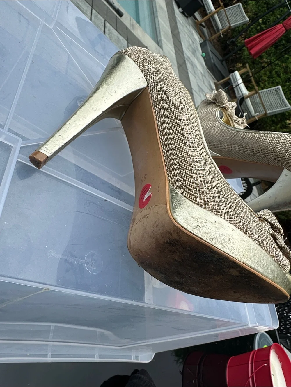 Zara Metallic Gold Peep-Toe Bow Platform Pumps - Picture 3 of 4